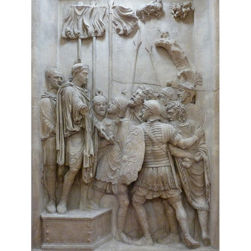 Moulage d'un haut-relief de l'attique de l'arc de Constantin : présentation de prisonniers à l'empereur 